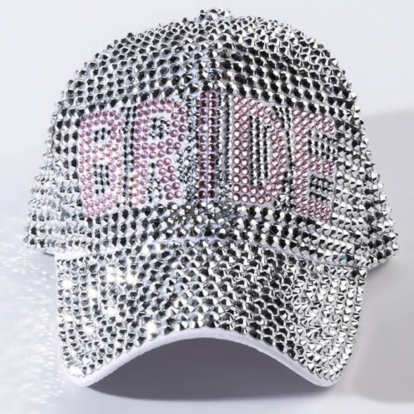 Callie Bride Bling: Pink & Silver Rhinestone Baseball Hat Bridal Wedding Cap - Picture 2 of 5